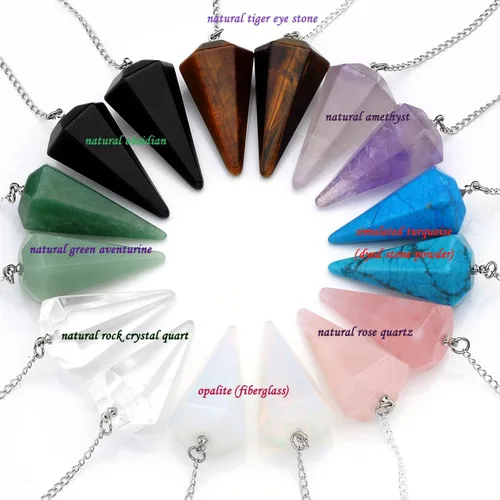 Vista 3 de Top Plaza Colgantes sanadores de Reiki, péndulos puntiagudos, multifacéticos, opalita, cristal transparente, cuarzo rosado, amatista natural