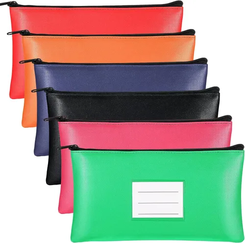 Vista 5 de Paterr 6 bolsas de dinero con cremallera, de piel sintética, bolsa de seguridad para dinero, soporte para recibos, cartera con etiqueta para dinero