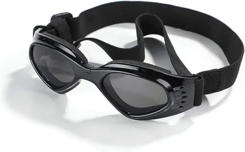 Vista 4 de Gafas de sol UV para cachorros con correa ajustable, antivaho y resistentes al viento, plegables para mascotas para perros pequeños y medianos