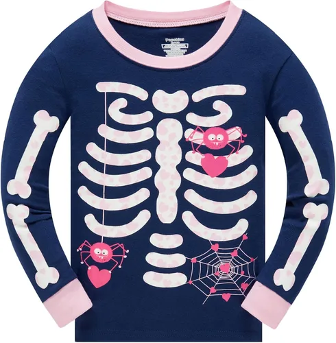 Vista 8 de Conjunto de pijama de esqueleto para niños pequeños, ropa de dormir de calabaza para niños, Halloween, 2 piezas skeleton 3
