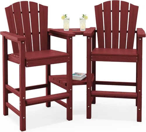 Vista 11 de KINGYES Aruba - Juego de 4 sillas Adirondack altas de HDPE con bandejas de conexión dobles, silla Adirondack de altura de barra en relieve para 2