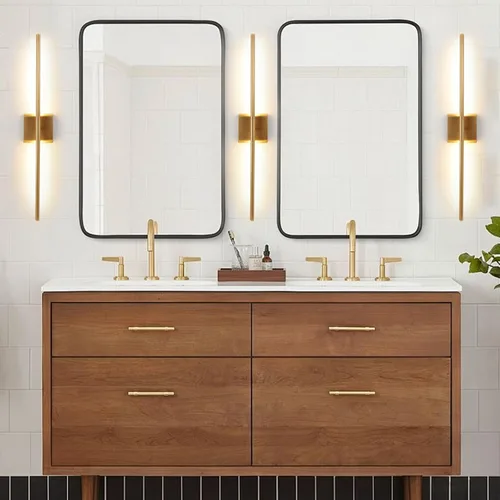 Vista 4 de Juego de 2 apliques de pared LED en oro cepillado con luz blanca cálida