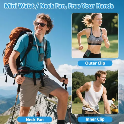 Vista 4 de Fotgear Mini ventilador de cintura portátil, 100 velocidades, 36000 rpm, flujo de aire fuerte, 4500 mAh, alimentado por batería, máximo 16 horas
