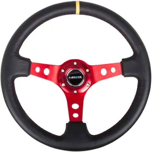 Vista 2 de NRG Innovations NRG-RST-006S-FHA – Volante reforzado deportivo de 350 mm (3 pulgadas de profundidad), volante de ante negro con marca central fucsia