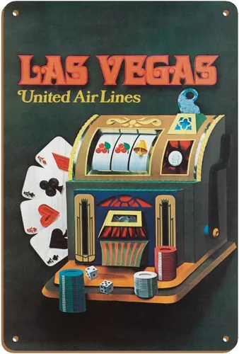 Vista 5 de Pacifica Island Art Las Vegas Nevada United Air Lines - Máquina tragamonedas - Póster vintage de viaje de aerolínea c.1972 - Cartel de metal vintage