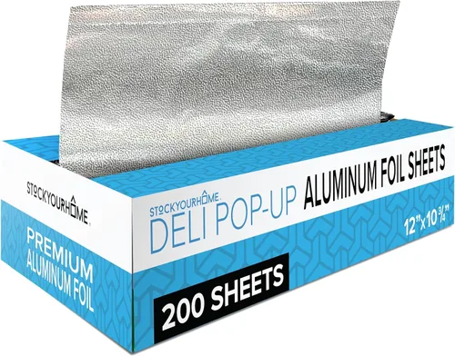Vista 9 de 200 hojas de papel de aluminio precortadas para delicatessen - Hojas emergentes de 9 pulgadas para restaurante, cubiertas desechables para alimentos