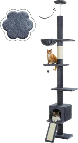 Vista 10 de PEQULTI Árbol para gatos de suelo a techo, torre alta para gatos, altura ajustable (83''-108'' / 83-108 pulgadas) árbol trepador de 5 niveles