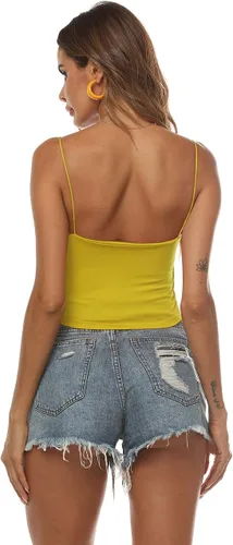 Vista 42 de Amilia - Camiseta básica de tirantes delgados para mujer (doble capa)