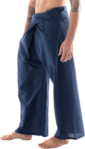 Vista 3 de CandyHusky Pantalones de pescador tailandés, pantalones de pirata de algodón para hombre, pantalones de descanso, pantalones samurái, disfraz gitano