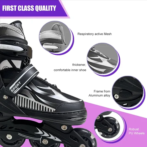 Vista 4 de Patines en línea ajustables para niños y adolescentes de 4 a 16 años, todas las 8 ruedas de patines en línea se iluminan, seguras y divertidas