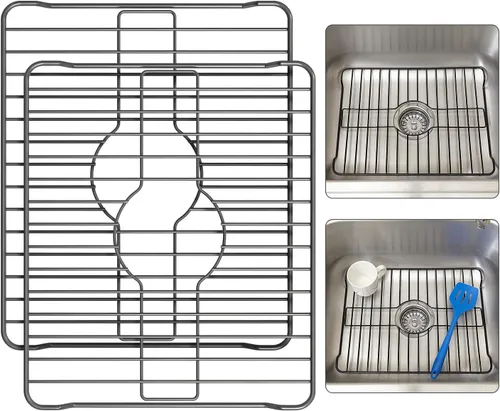 Vista 9 de Better Houseware Protectores de fregadero para fregadero de cocina, rejilla protectora de metal, 12 x 10.25 x 1 pulgadas, tapete negro