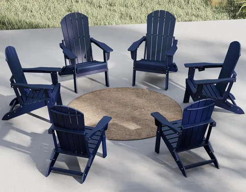 Vista 11 de Plawdlik Juego de 10 sillas plegables Adirondack con textura de madera, HDPE pesado para todo tipo de clima, juego cómodo junto a la piscina, patio
