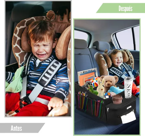 Vista 6 de FUNNy elf Organizador de asiento de pasajero, almacenamiento plegable para automóvil con particiones y 4 portavasos para asiento delantero o trasero