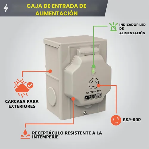 Vista 4 de Champion Power Equipment Interruptor de transferencia manual de 50 amperios para interiores con cable de alimentación de generador de 30 pies y caja
