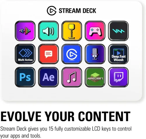 Vista 2 de Elgato Stream Deck MK2 Controlador de estudio 15 teclas macro activación de acciones en aplicaciones y software como OBS Twitch YouTube y más