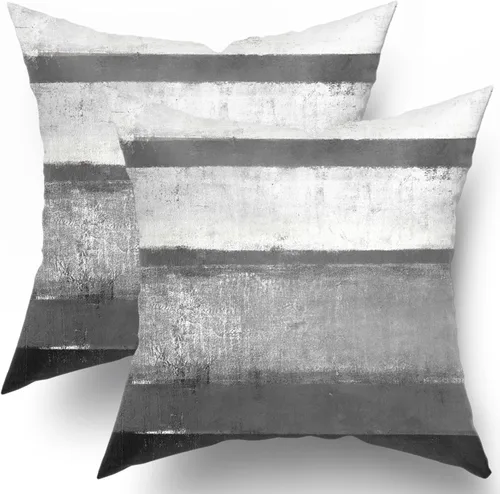 Vista 12 de Fundas de almohada Aqua 16x16 Set de 2 Verde Claro Gris Moderno Arte Abstracto Rayado Cojines Decorativos de Granja Algodón Cuadrado Fundas de Raya