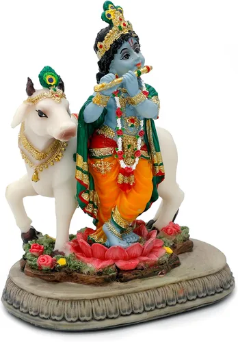 Vista 7 de alikiki Estatua hindú de Dios Señor Krishna – 5.7 pulgadas de alto, escultura de ídolo de la India Krishna, regalos para amigos indios, familia