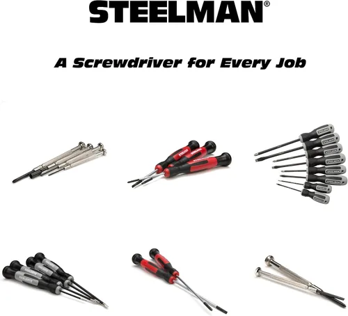 Vista 5 de STEELMAN Juego de destornilladores para electrónicos de 6 piezas con eje de acero de precisión, variedad de tamaños ranurados/Phillips, cabeza