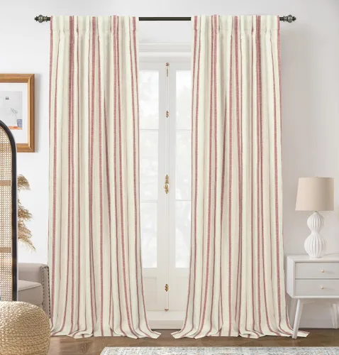 Vista 67 de DriftAway Cortinas opacas de mezcla de lino de granja de 90 pulgadas de largo para dormitorio, cortinas de lino con estampado de rayas verticales