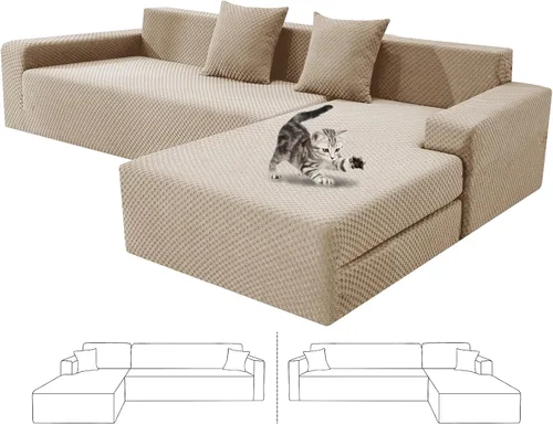 Vista 16 de ZNSAYOTX Fundas para sofá modular, fundas elásticas de jacquard con parte inferior elástica para sofá modular en forma de L, 2 protectores de sofá