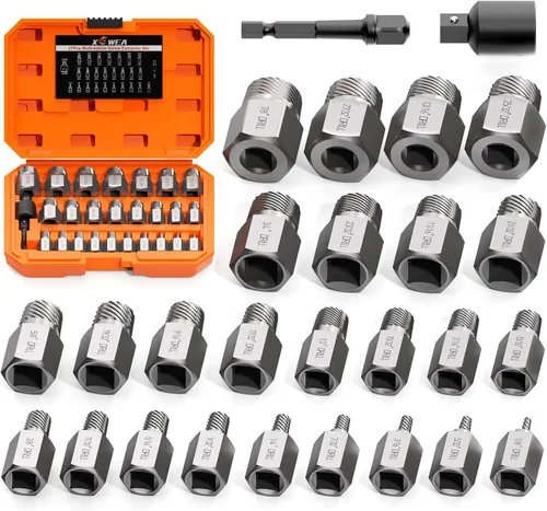 Vista 12 de XEWEA Juego de 13 extractores de tornillos multilínea Easy Out Bolt Extractor Kit de extractor de pernos de cabeza hexagonal de acero de aleación