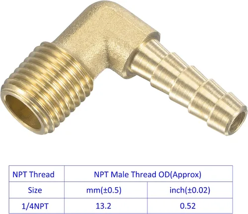 Vista 5 de M METERXITY Accesorios de púas de manguera de latón - Codo de 90 grados Conector de tubo de latón de 1/4 de pulgada Aplicar al gas de agua