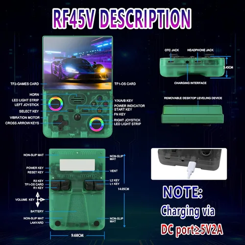 Vista 9 de Consola de videojuegos retro RF45V, compatible con más de 18000 juegos clásicos, tarjeta TF de 64 G, consola portátil con pantalla de 4.5 pulgadas