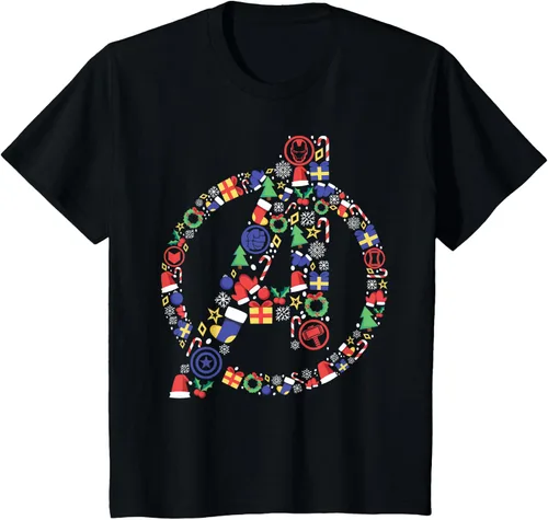 Vista 42 de Marvel Avengers A Logo Symbol Holiday Christmas Icons Camiseta, Negro