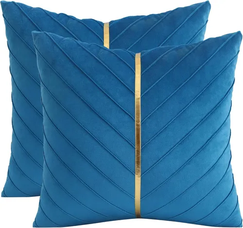 Vista 33 de Fundas de Almohada Decorativas de Terciopelo Verde Aguamarina de 16 x 16 pulgadas, Paquete de 2 con Cuero Dorado Decorativo de Navidad, Fundas