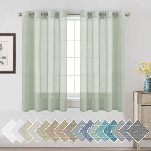 Vista 155 de H.VERSAILTEX Cortinas de lino de mezcla natural para sala de estar/cortinas de lino semitransparentes reductoras de luz de 54 pulgadas de largo