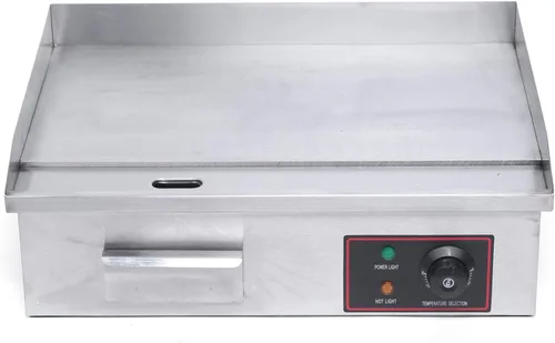 Vista 2 de Plancha eléctrica, parrilla de encimera comercial, Teppanyaki de acero inoxidable con placa de cocción de hierro antiadherente, control