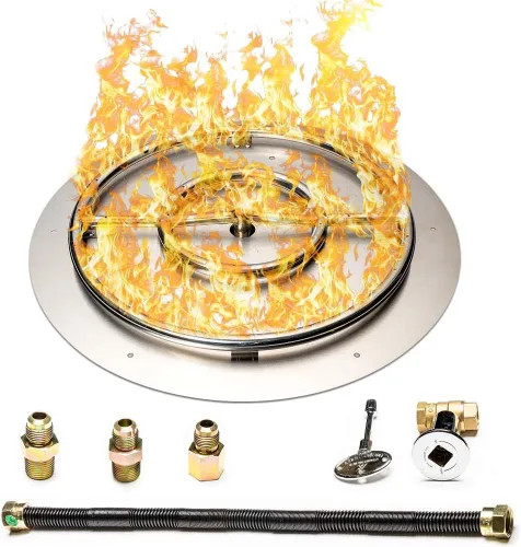 Vista 23 de Kit de sartén y anillo de acero inoxidable para quemador de hoguera, con encendido por chispa para fogatas de propano líquido, sartén de 18