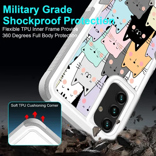 Vista 5 de Funda para Samsung Galaxy A13 5G, lindo y divertido patrón de gatos, absorción de golpes, policarbonato duro e interior de silicona híbrida de doble