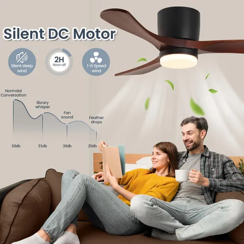 Vista 6 de GESUM Ventilador de techo de 42 pulgadas con control remoto de luces, ventilador de techo de perfil bajo con 3 aspas de madera de nogal, reversible
