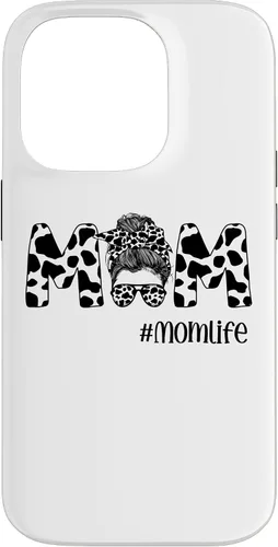 Vista 17 de iPhone 16 Funny Women Mom Life Cow Messy Bun Hair Bandana Glasses Case