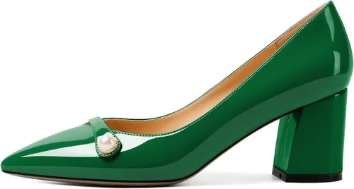 Vista 2 de AUMOTED Zapatos de tacón grueso de bloque para mujer, puntera puntiaguda, sin cordones, tacones medios gruesos, zapatos de vestir para el trabajo