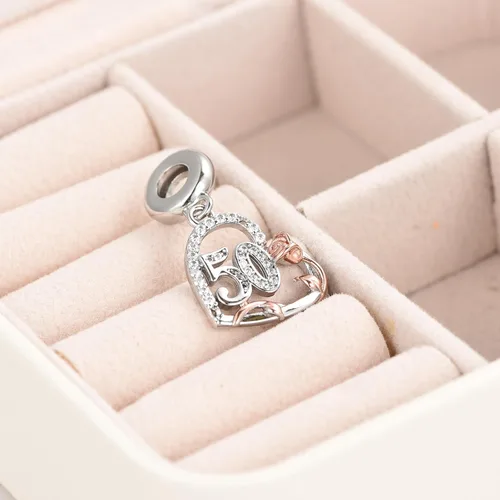 Vista 3 de KunBead Abalorios colgantes de corazón rosa de cumpleaños de 12, 13, 16, 18, 21, 30, 40, 50, 60, 70, compatible con pulsera Pandora, collar
