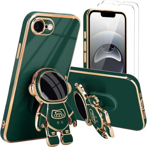 Vista 59 de Pepmune - Funda para iPhone 15 con soporte de astronauta 3D, color negro [2 Screen Protector], Luxury Electroplated Soft TPU Cover with Kickstand