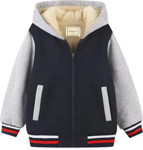 Vista 19 de Bumeex Chaqueta con forro polar Sherpa para niños y niñas, para primavera, otoño, invierno, con cremallera, sudadera con capucha de 2 a 14 años Negro