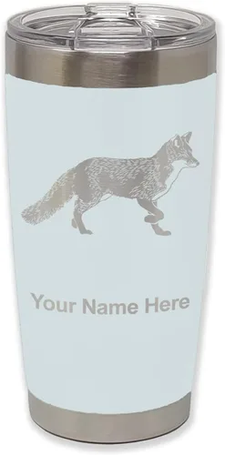 Vista 9 de LaserGram Vaso aislado al vacío de 20 onzas, zorro, grabado personalizado incluido (negro)