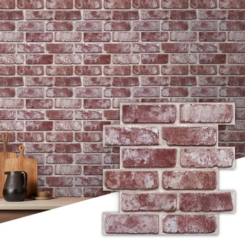 Vista 24 de Commomy Paneles de pared autoadhesivos de ladrillos falsos - 10 piezas de 30 cm x 30 cm de tamaño pequeño, diseño de PVC gris con manchas, papel