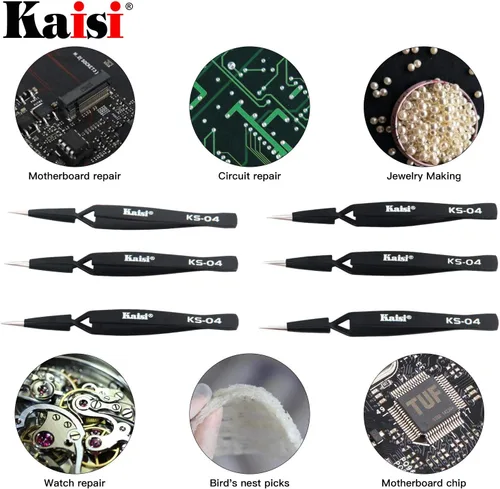 Vista 7 de Kaisi - Juego de 6 pinzas de bloqueo cruzado, juego de pinzas de acero inoxidable antiestáticas para manualidades, joyería, electrónica, trabajo
