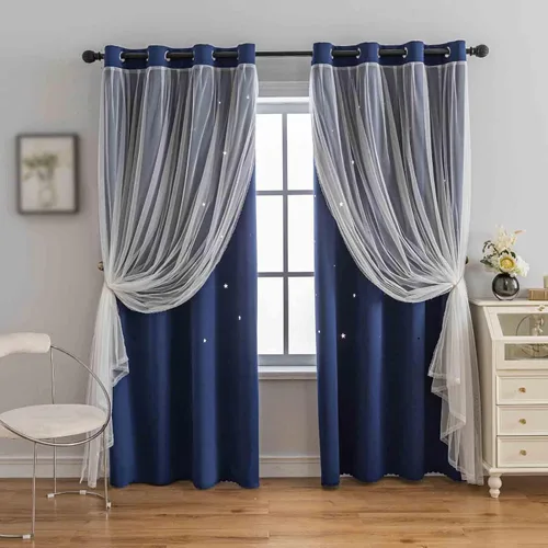 Vista 22 de Anytime - Cortinas para dormitorio de niñas con estrella hueca, cortinas opacas para habitación de niños, cortinas largas para oscurecer