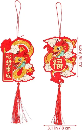 Vista 6 de VILLCASE 6 piezas de adornos de año nuevo chino 2024 año del dragón colgante tradicional de la suerte mascota zodiaco borla encanto para festival