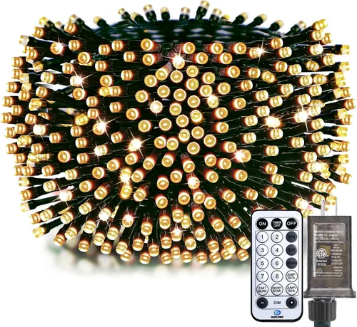Vista 13 de Minetom Luces LED para árbol de Navidad de 50 pies, 1000 luces LED para exteriores, cuerda de petardos para exteriores, 12 modos, temporizador