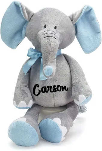 Vista 2 de burton+BURTON Animal de peluche de elefante bebé personalizado de 16 pulgadas, regalo de recuerdo de felpa azul con nombre personalizado
