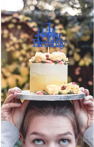 Vista 5 de Decoración brillante para tarta de primer cumpleaños feliz con estrella, adornos personalizados para tarta de 1 cumpleaños, decoraciones de fiesta