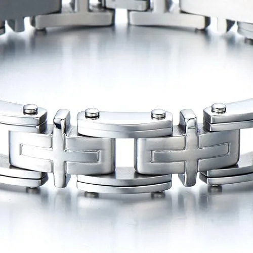 Vista 5 de COOLSTEELANDBEYOND Exclusiva pulsera cruzada de acero inoxidable para hombre de 8.85 pulgadas, Acero inoxidable, no aplica