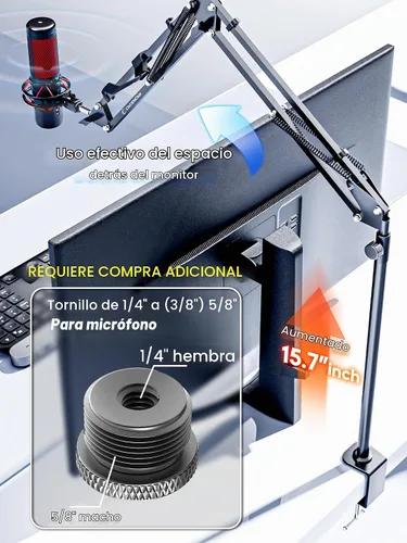 Vista 8 de Soporte de cámara superior, soporte de cámara de escritorio con brazo articulado, capacidad de carga de 5 libras, soporte ajustable de 360°