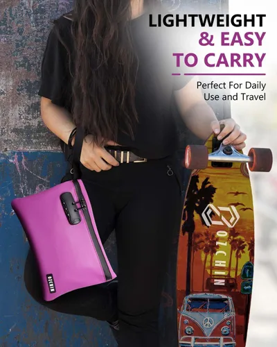 Vista 17 de OZCHIN Bolsa a prueba de olores con cerradura de combinación de 10 x 7 pulgadas, bolsa de bloqueo de piel sintética impermeable con cerradura, gran